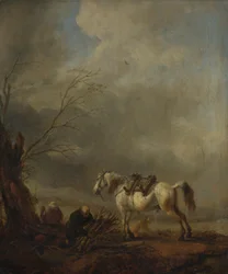 A White Horse and an Old Man Binding Faggots